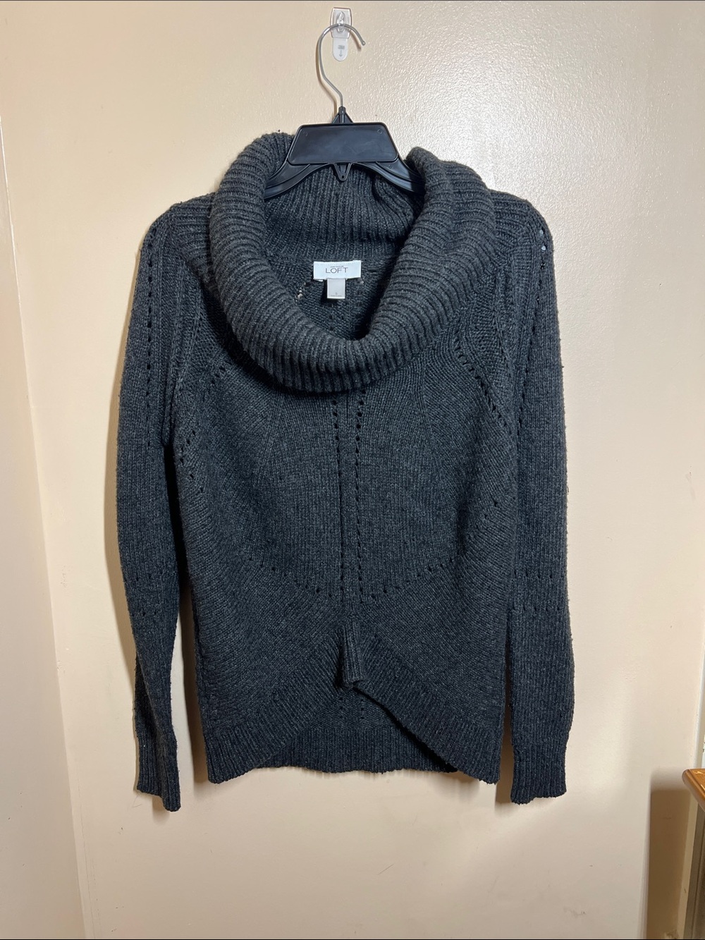 LOFT Charcoal Cowl Neck Knit Sweater